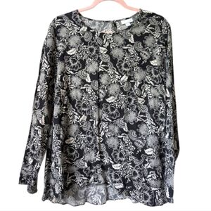J. Jill Black Floral Criss Cross Blouse Size Medium
